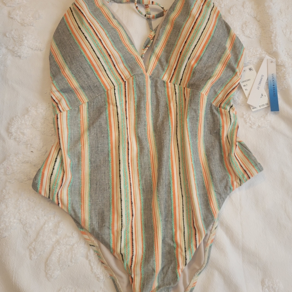 NWT Lucky Brand Striped Slimming Fit Swimsuit XL